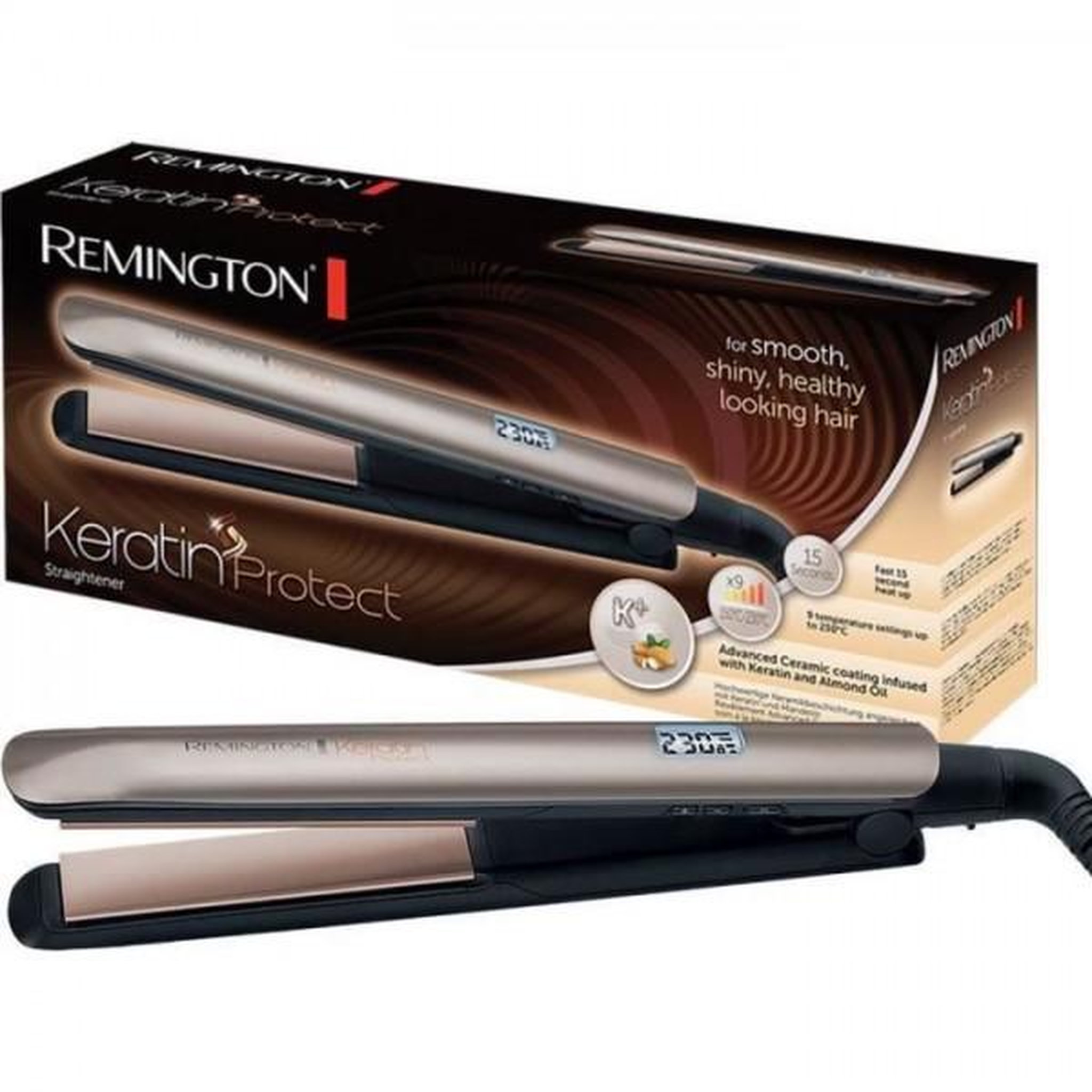 REMINGTON Fer a lisser remington s8540 fer a lisser, lisseur keratin protect, plaques flottantes advanced ceramic, soin kératine huile d'amande