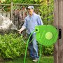Voir la diapositive 5 : OUTSUNNY Dévidoir mural enrouleur automatique pivotant 180° tuyau 10 + 1 m avec lance arrosage support mural intégré vert