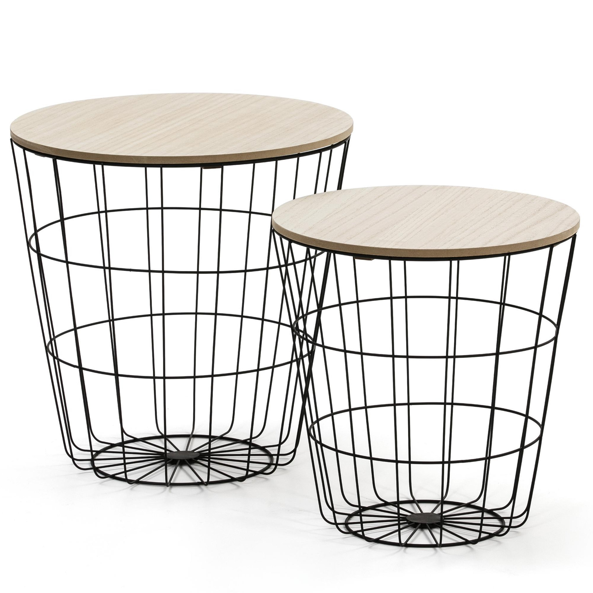 VS VENTA-STOCK Set de 2 Tables Basses Everest, Plateau en placage de Bois Naturel et Structure métal