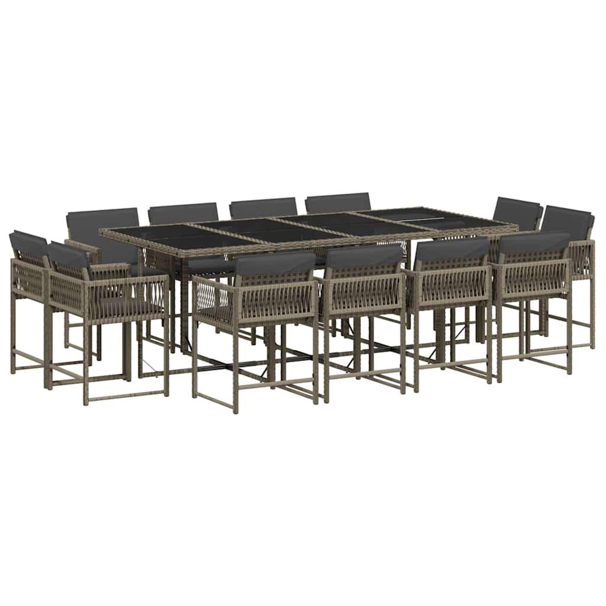 Voir la diapositive 2 : VIDAXL Ensemble a manger de jardin coussins 13 pcs gris resine tressee