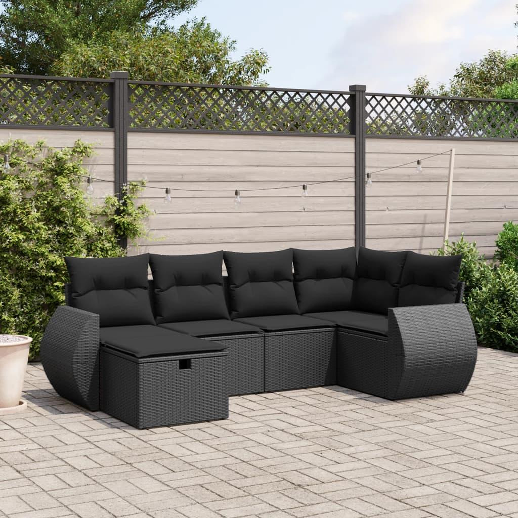 VIDAXL Salon de jardin 6 pcs avec coussins noir resine tressee