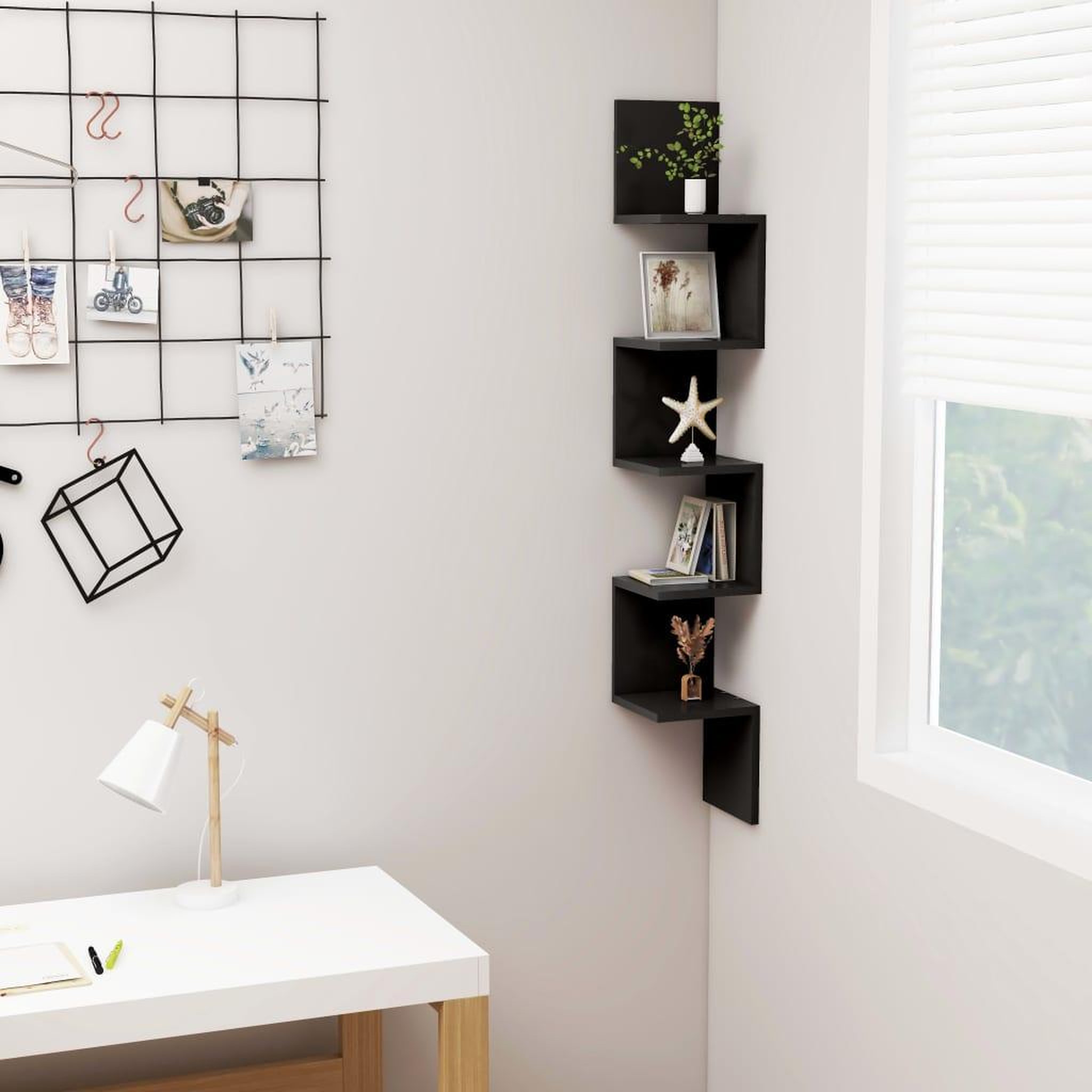 Voir la diapositive 1 : VIDAXL Etagere d'angle murale Noir 20x20x127,5 cm Bois d'ingenierie