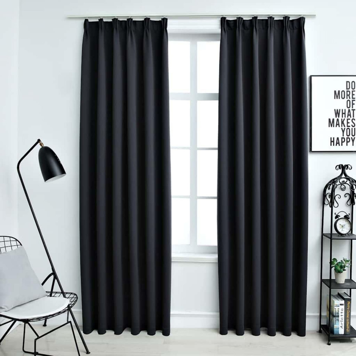 VIDAXL Rideaux occultants avec crochets 2 pcs Noir 140x225 cm