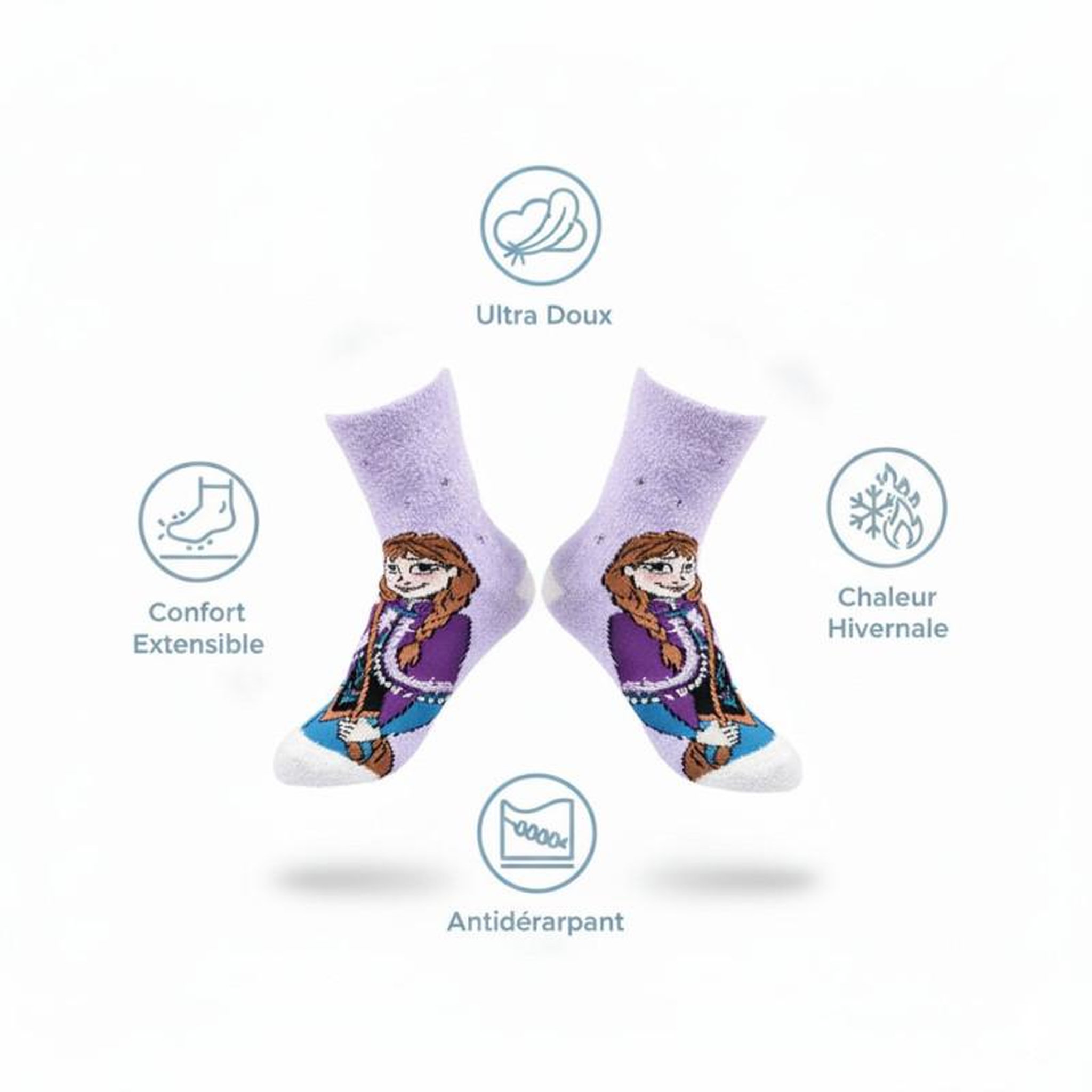 Voir la diapositive 2 : DISNEY Pack de Chaussettes Antidérapantes Enfant DISNEY FROZEN-LA REINE DES NEIGES (Lot de 4)