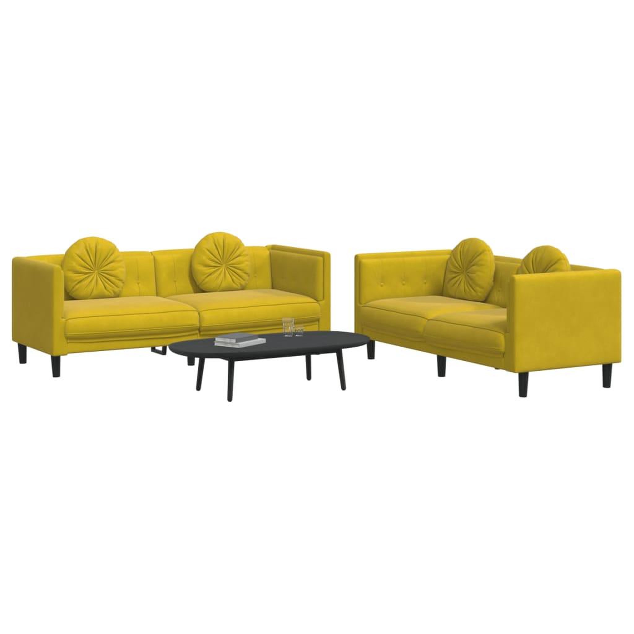 Voir la diapositive 3 : VIDAXL Ensemble de canapes 2 pcs avec coussins jaune velours