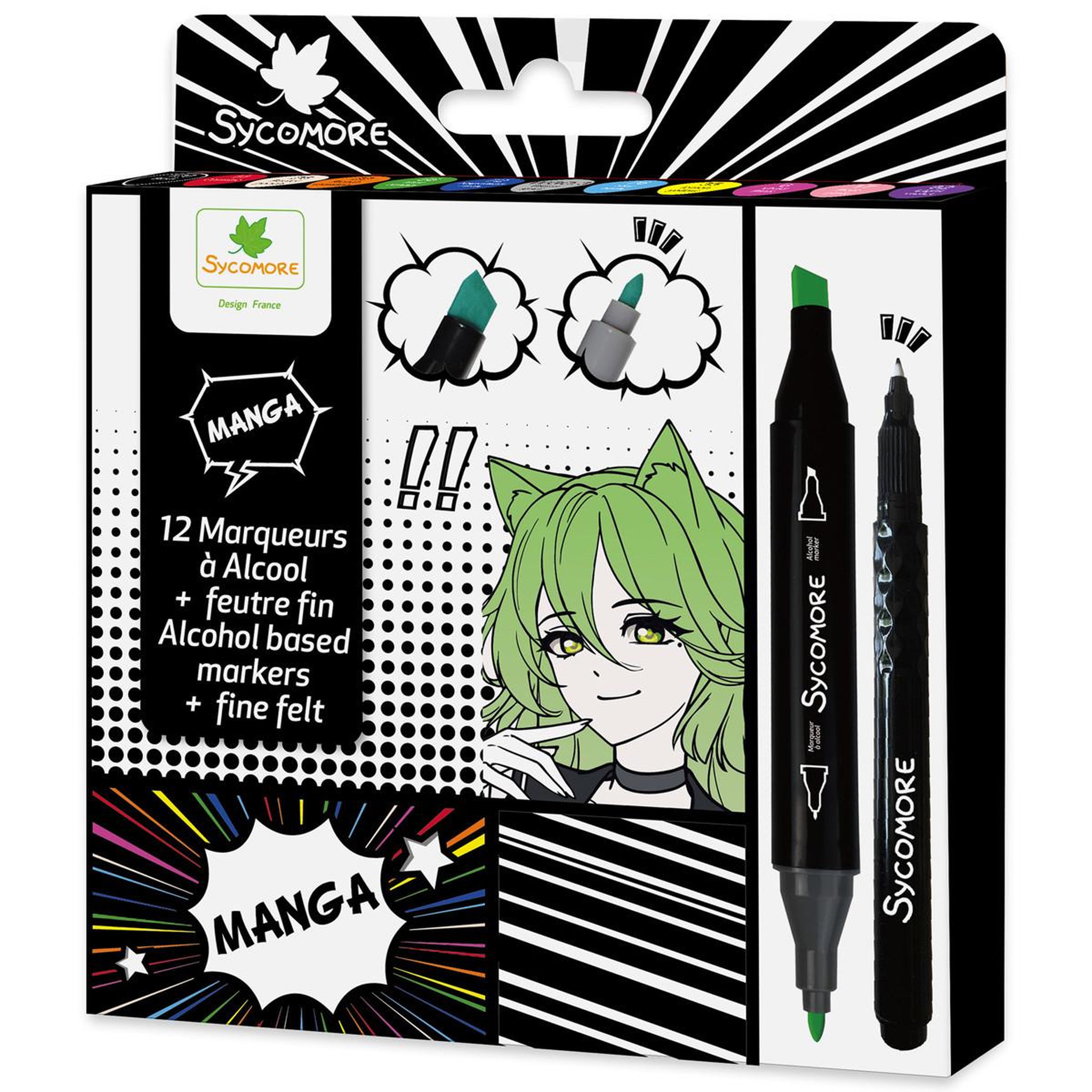 Voir la diapositive 2 : Au Sycomore Manga - Marqueurs a alcool + feutre fin