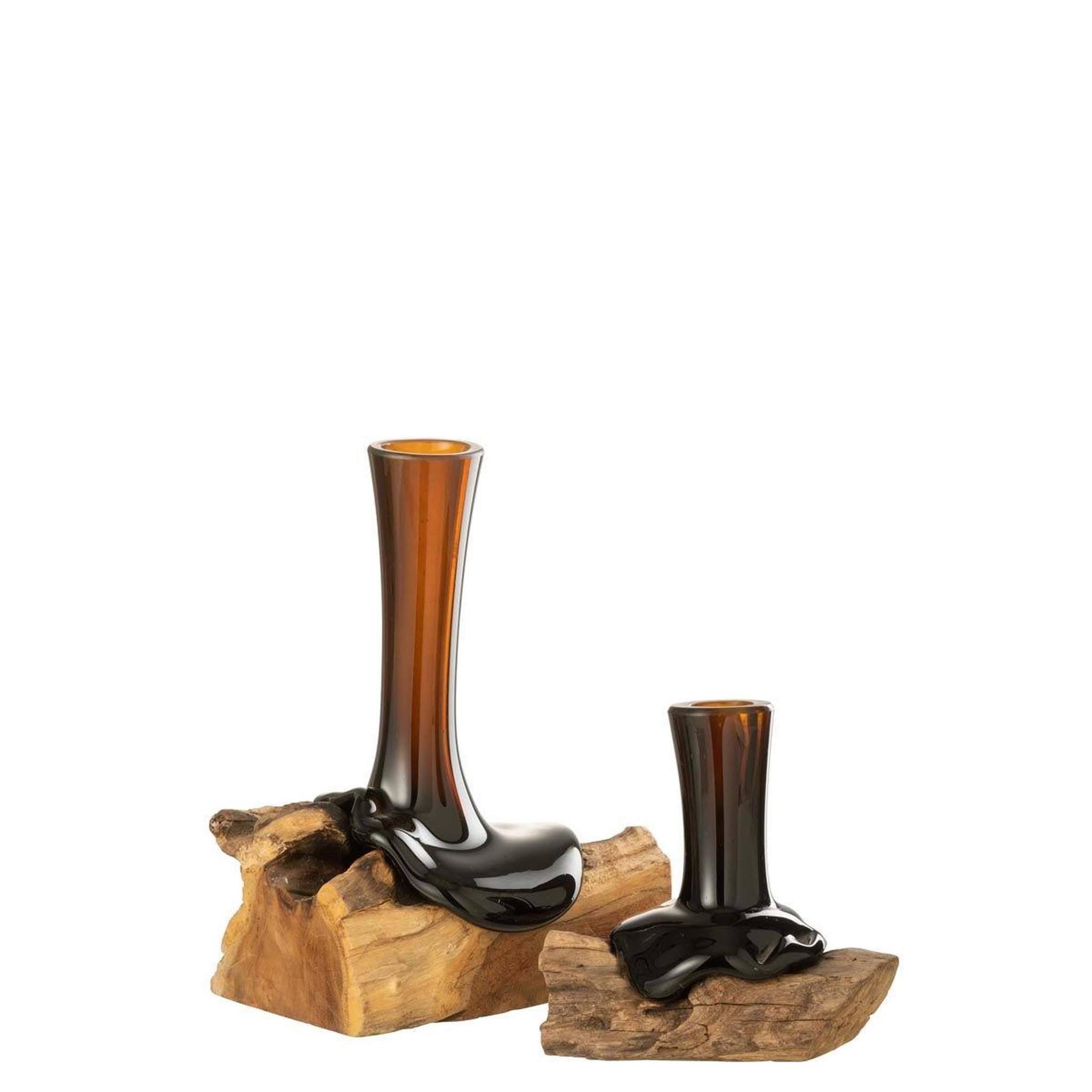 Voir la diapositive 2 : J-LINE Vase haut sur pied  gamal  19cm marron