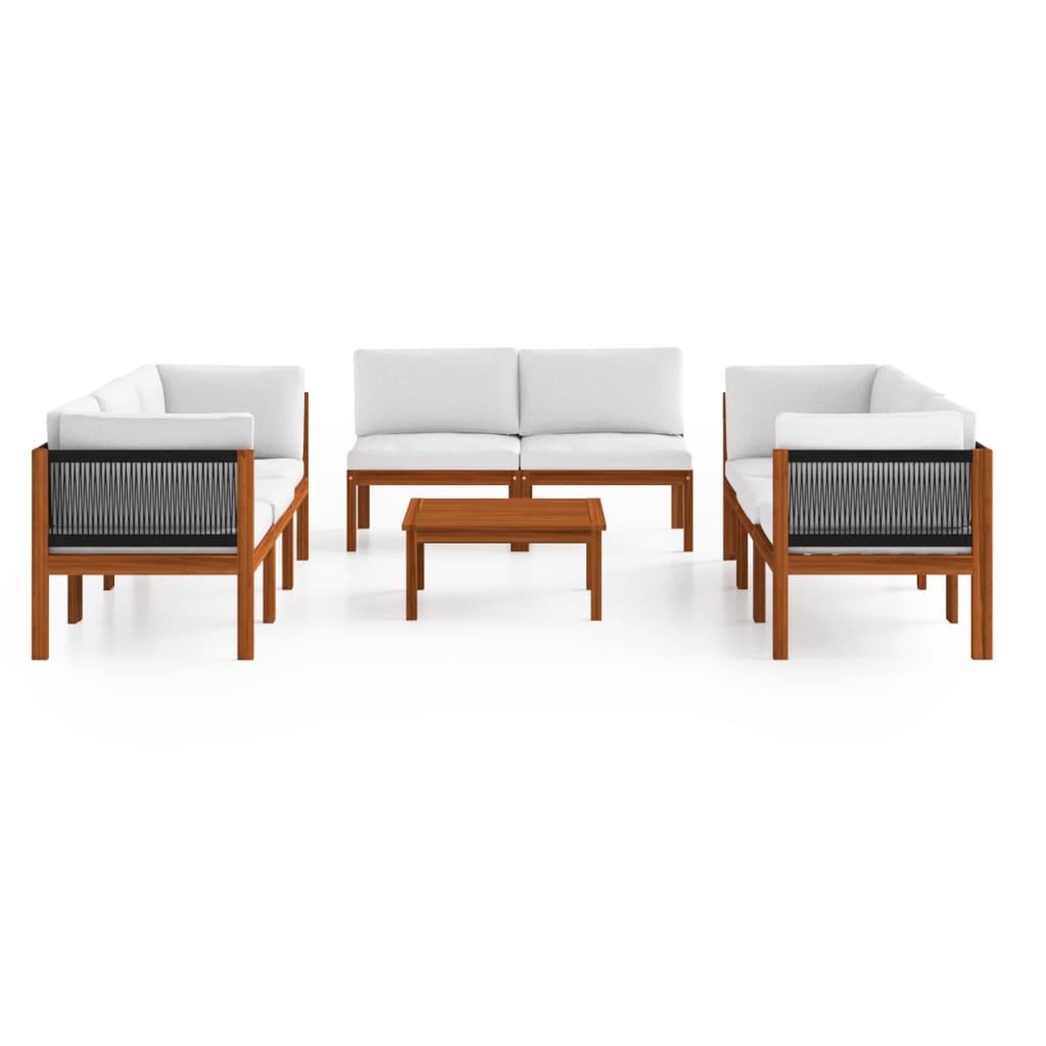 Voir la diapositive 3 : VIDAXL Salon de jardin 9 pieces avec coussins, bois d'acacia creme et corde