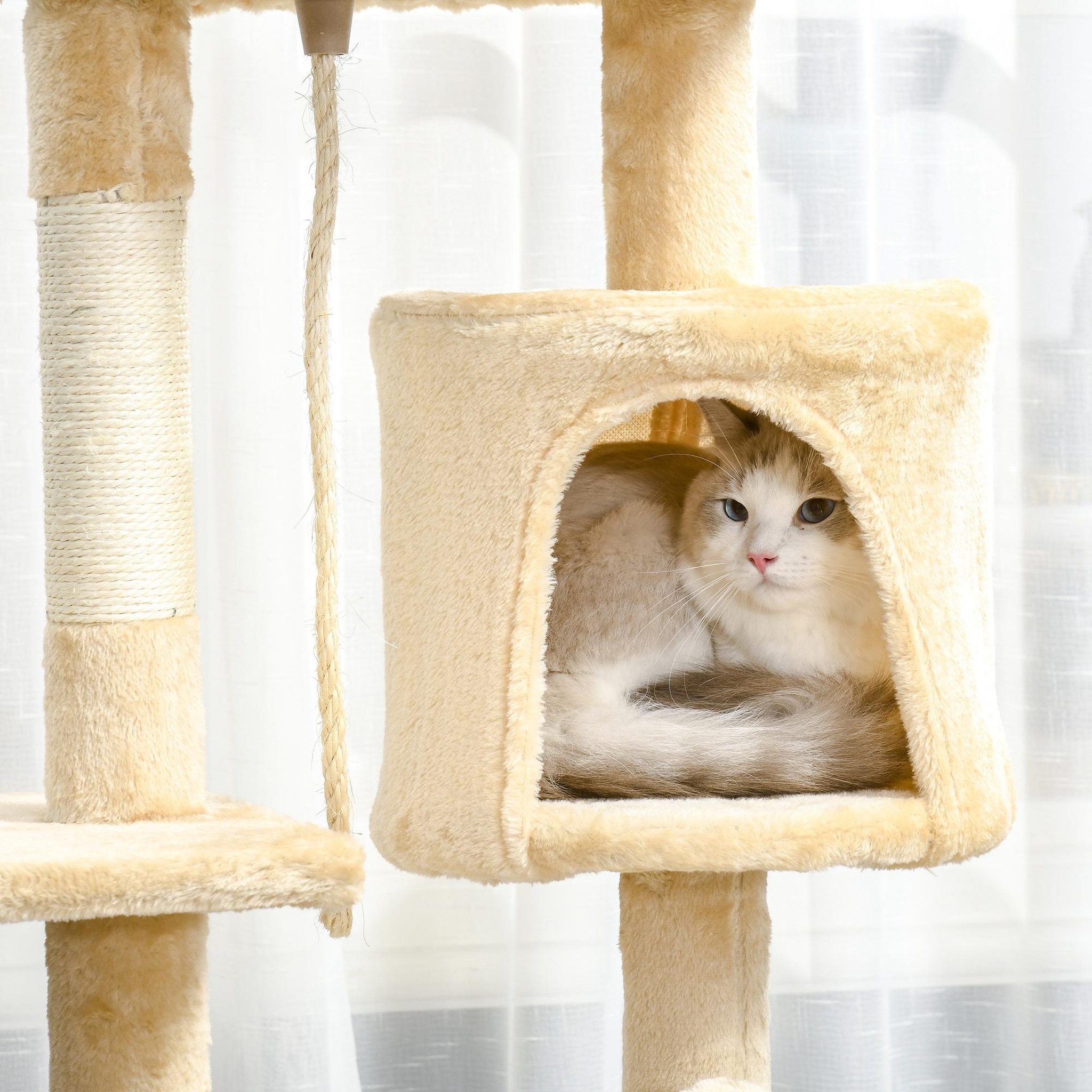 Voir la diapositive 5 : PAWHUT Arbre à chats multi-équipements griffoirs grattoirs plateformes niche corde jouets 40L x 40l x 114H cm beige