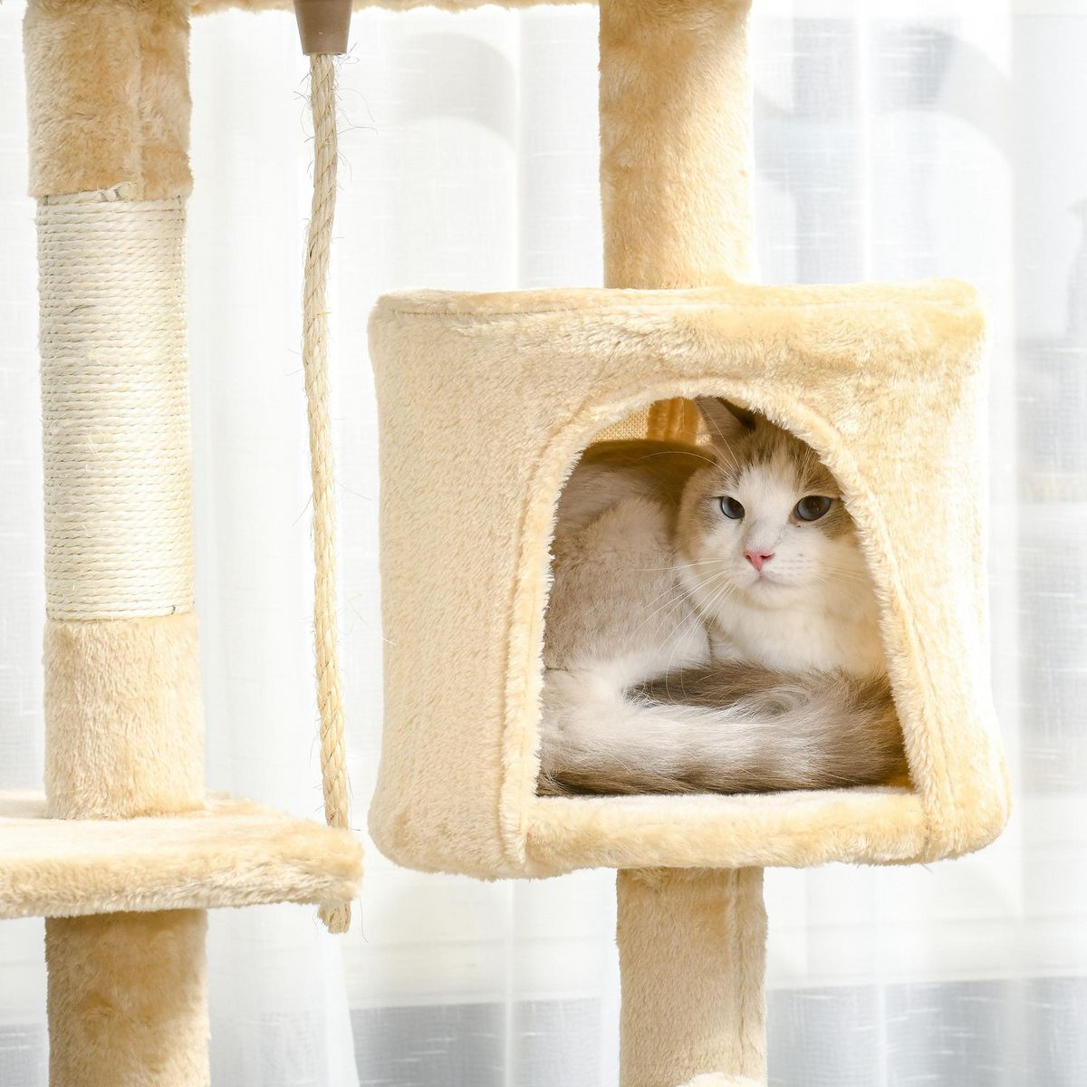 PAWHUT Arbre à chats multi-équipements griffoirs grattoirs plateformes niche corde jouets 40L x 40l x 114H cm beige