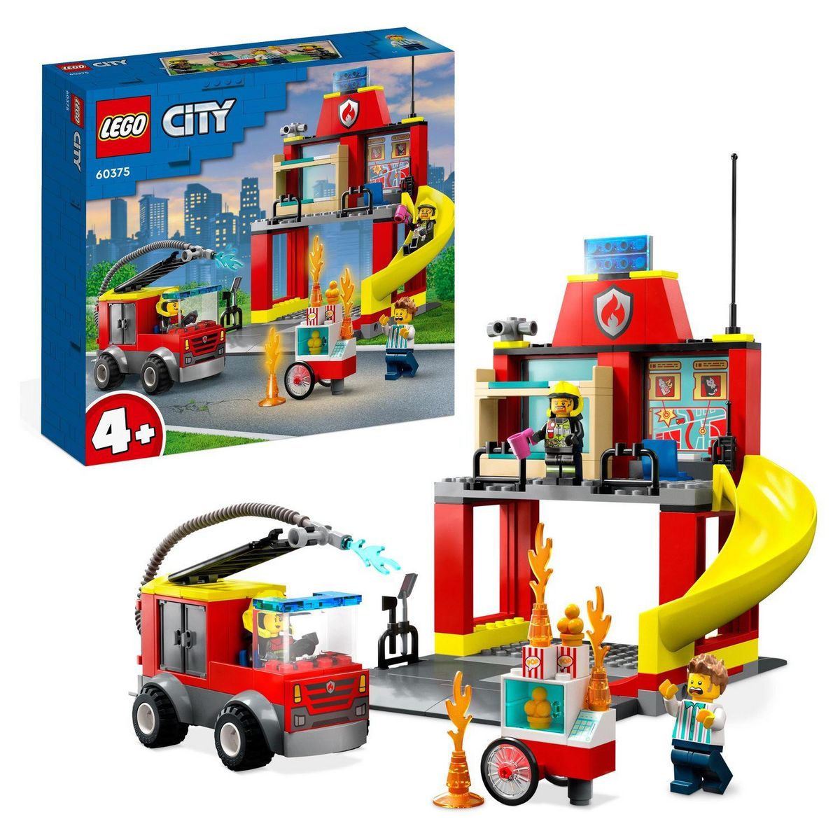 LEGO City 60375 La caserne et le camion de pompier, Jouet avec Véhicule d&rsquo;Urgence, Jouet Éducatif