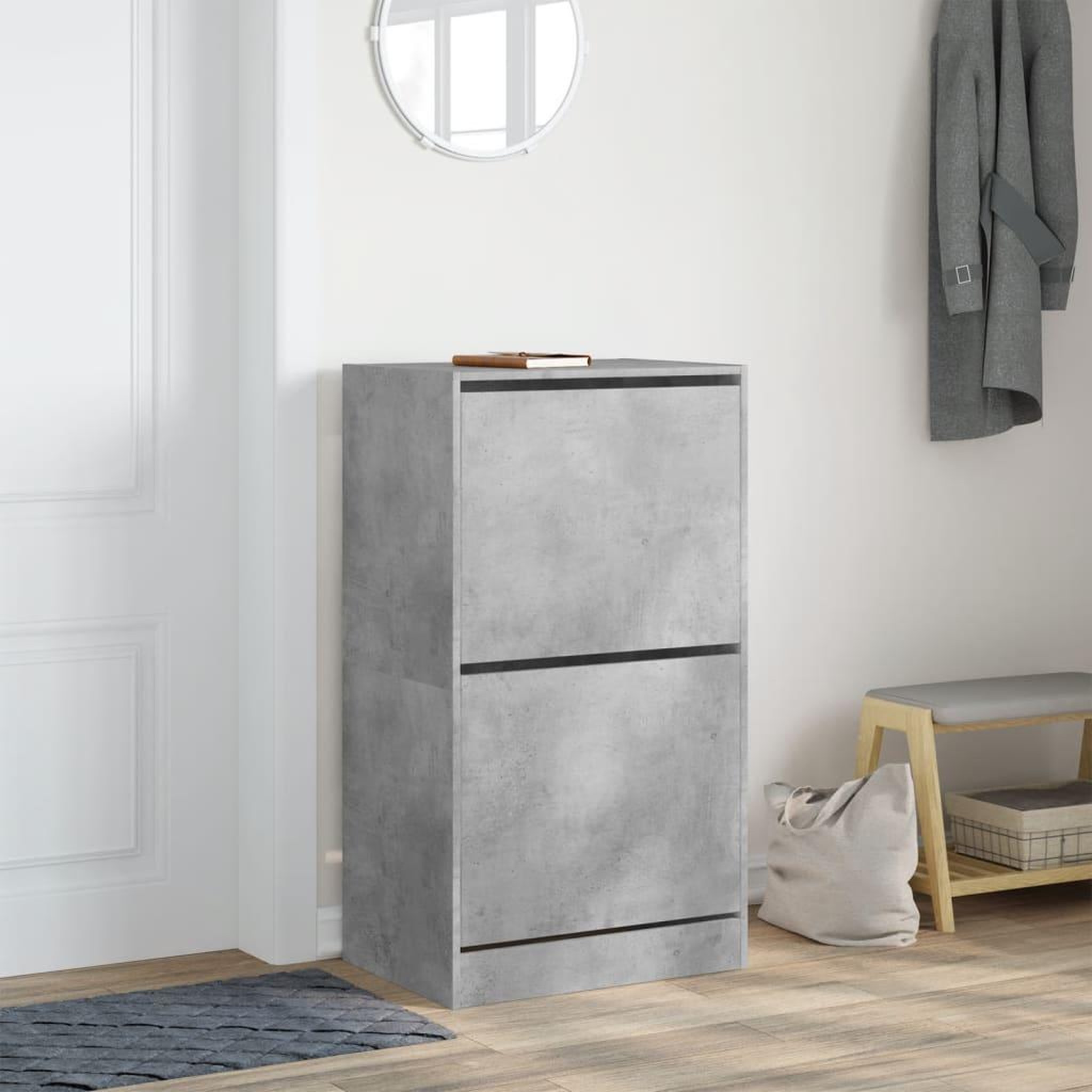 Voir la diapositive 3 : VIDAXL Armoire a chaussures 2 tiroirs rabattables gris beton