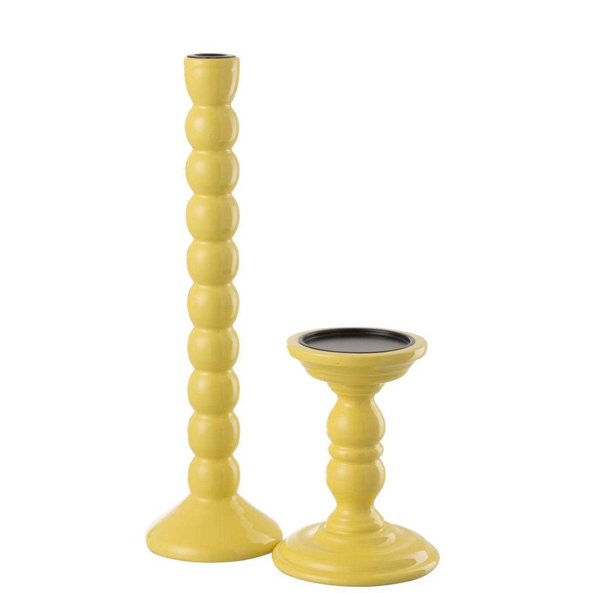 Voir la diapositive 3 : J-LINE Bougeoir haltère en bois  waldo  17cm jaune