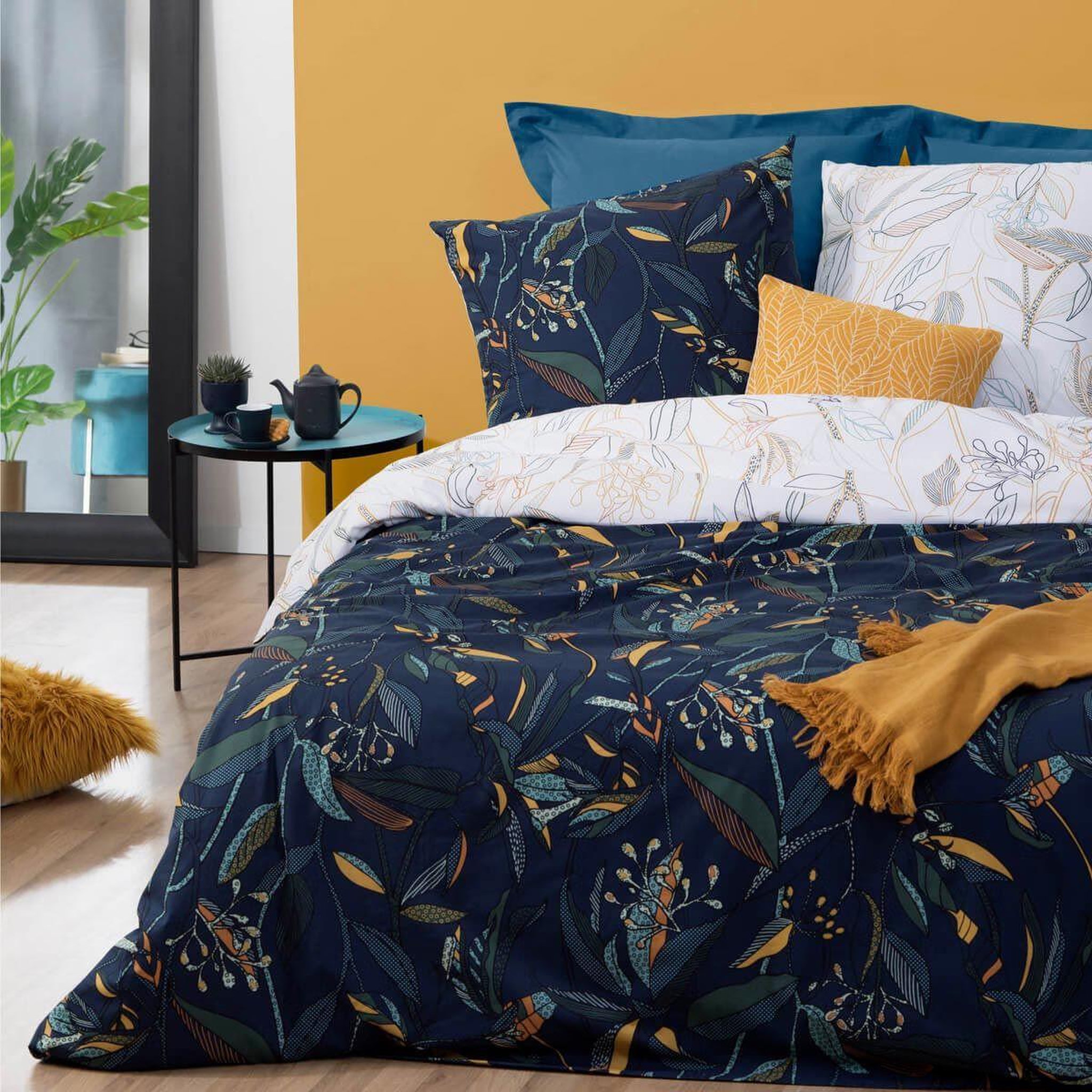 ATMOSPHERA Parure de lit 3 pièces  kepas  240x220cm bleu foncé