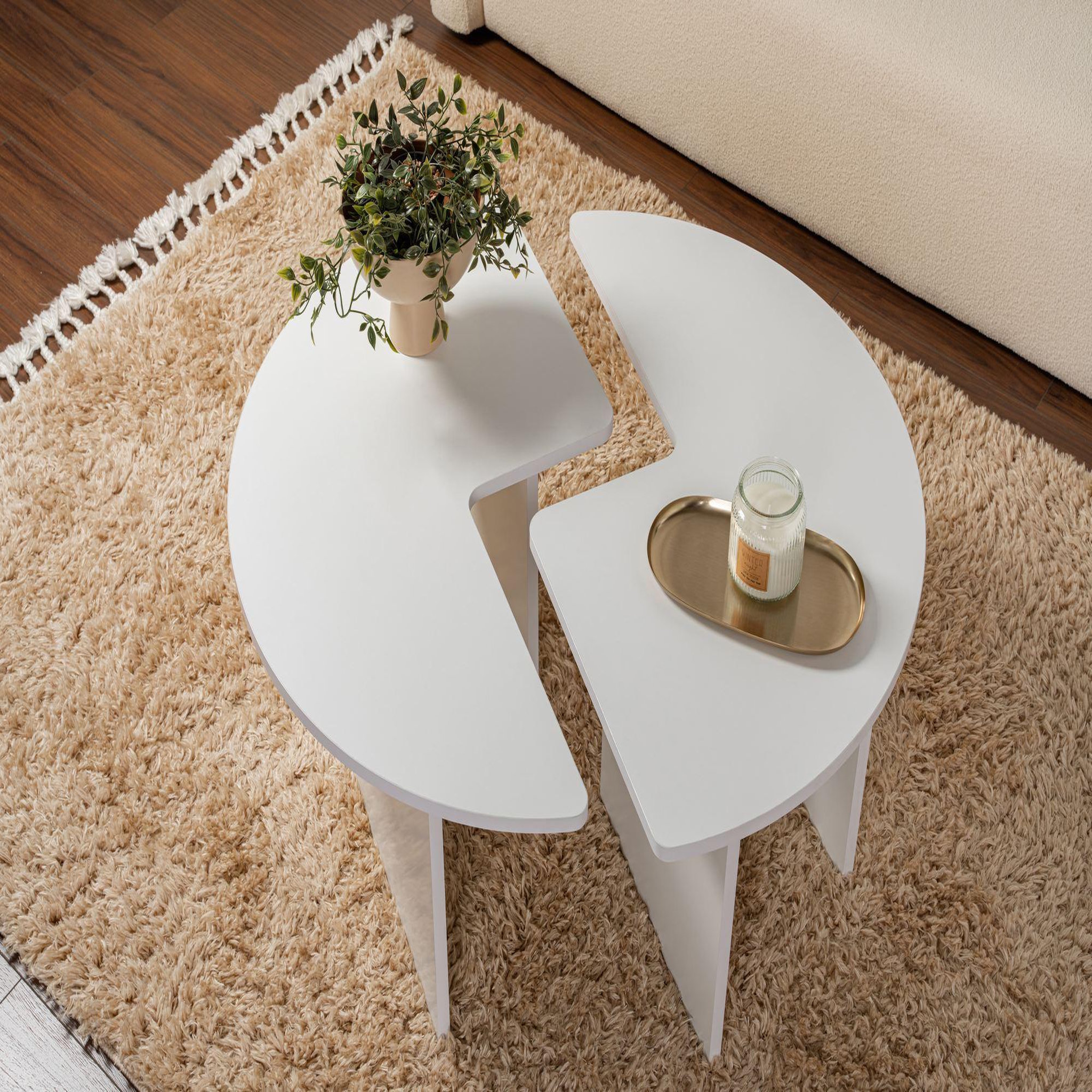 Voir la diapositive 4 : Habitat et Jardin Table basse en bois  moira  90 x 90 x 41 cm - blanc naturel