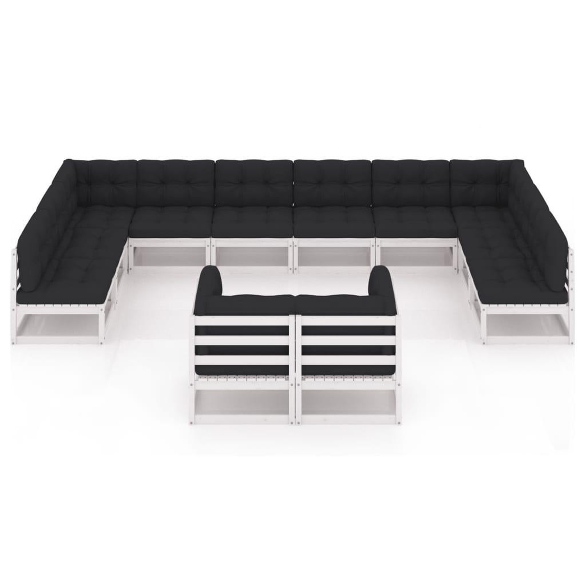 Voir la diapositive 3 : VIDAXL Salon de jardin 12 pcs avec coussins Blanc Bois de pin massif