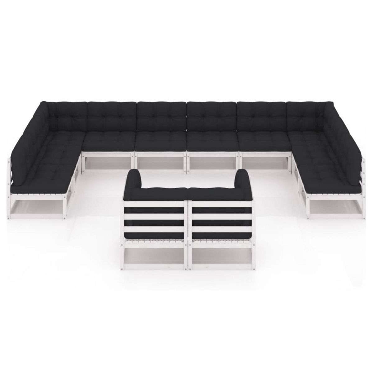 VIDAXL Salon de jardin 12 pcs avec coussins Blanc Bois de pin massif