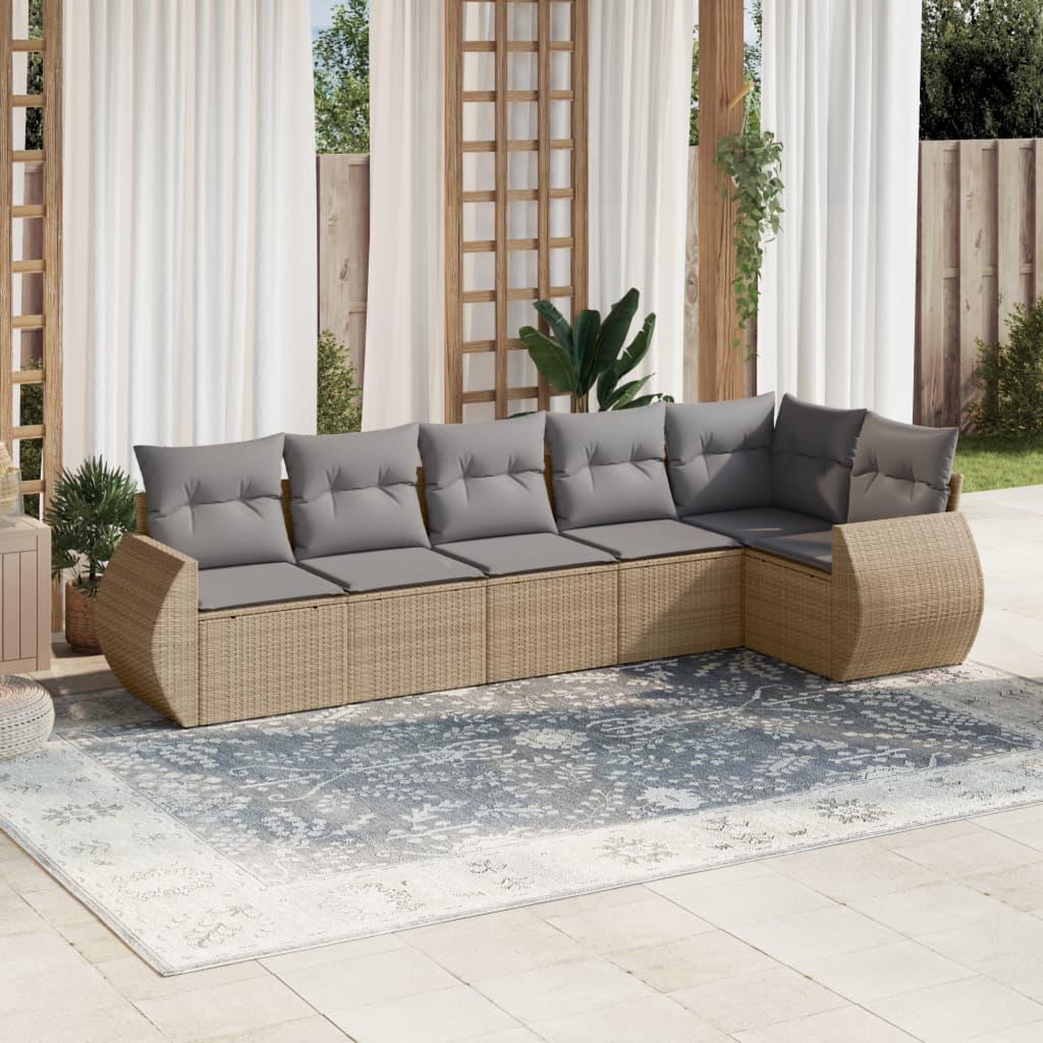 VIDAXL Salon de jardin avec coussins 6 pcs beige resine tressee