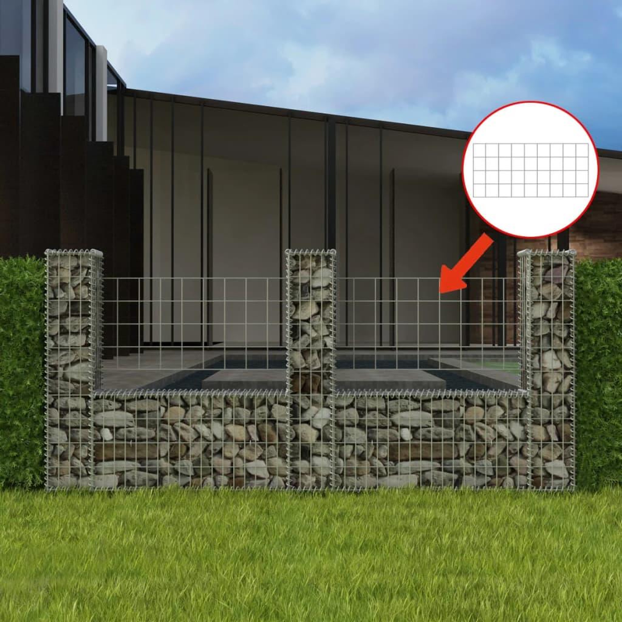Voir la diapositive 1 : VIDAXL Panier de gabion en forme de U Acier galvanise 240x20x100 cm