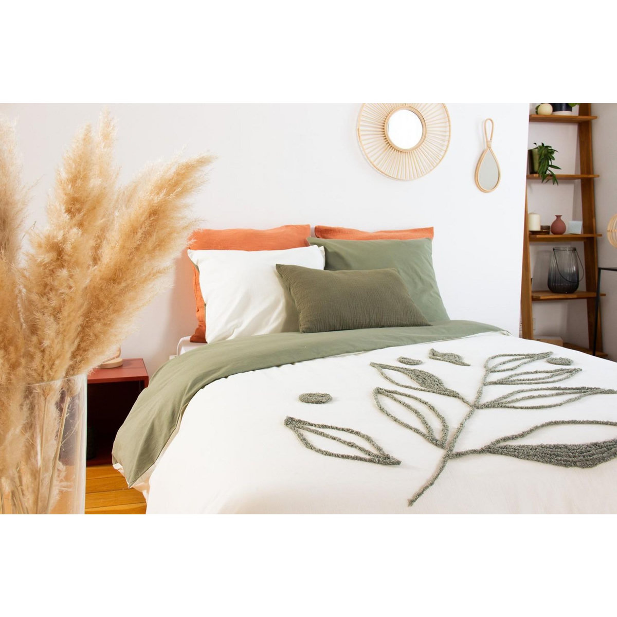 Home collection Parure de couette tufte 3pcs coton lave bci herbier