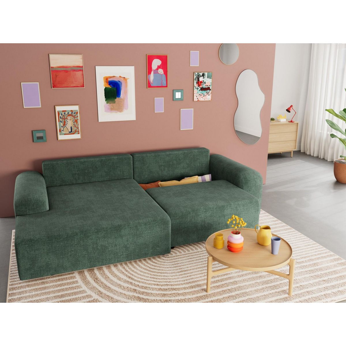 BEST MOBILIER Rebecca - canapé d'angle gauche 4 places convertible avec coffre en velours texturé