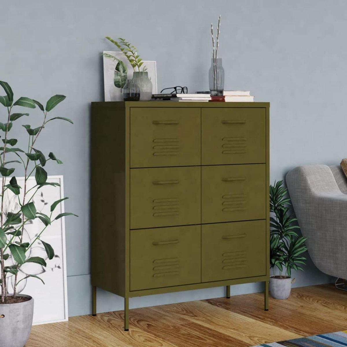 VIDAXL Armoire a tiroirs Vert olive 80x35x101,5 cm Acier