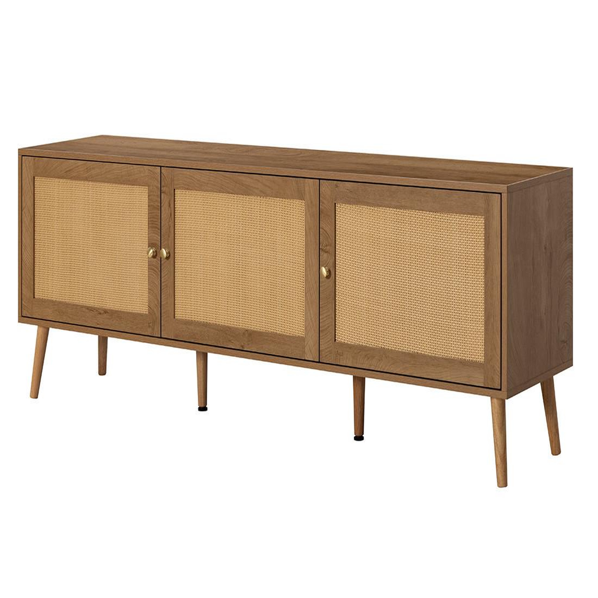 Voir la diapositive 4 : BEST MOBILIER Goto - meuble tv - effet bois et cannage - 3 portes - 167 cm