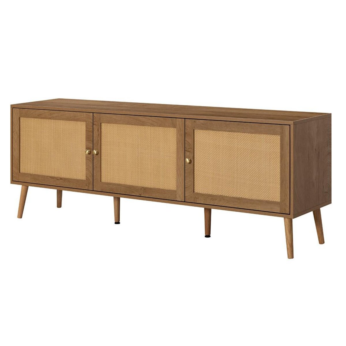 BEST MOBILIER Goto - meuble tv - effet bois et cannage - 3 portes - 167 cm
