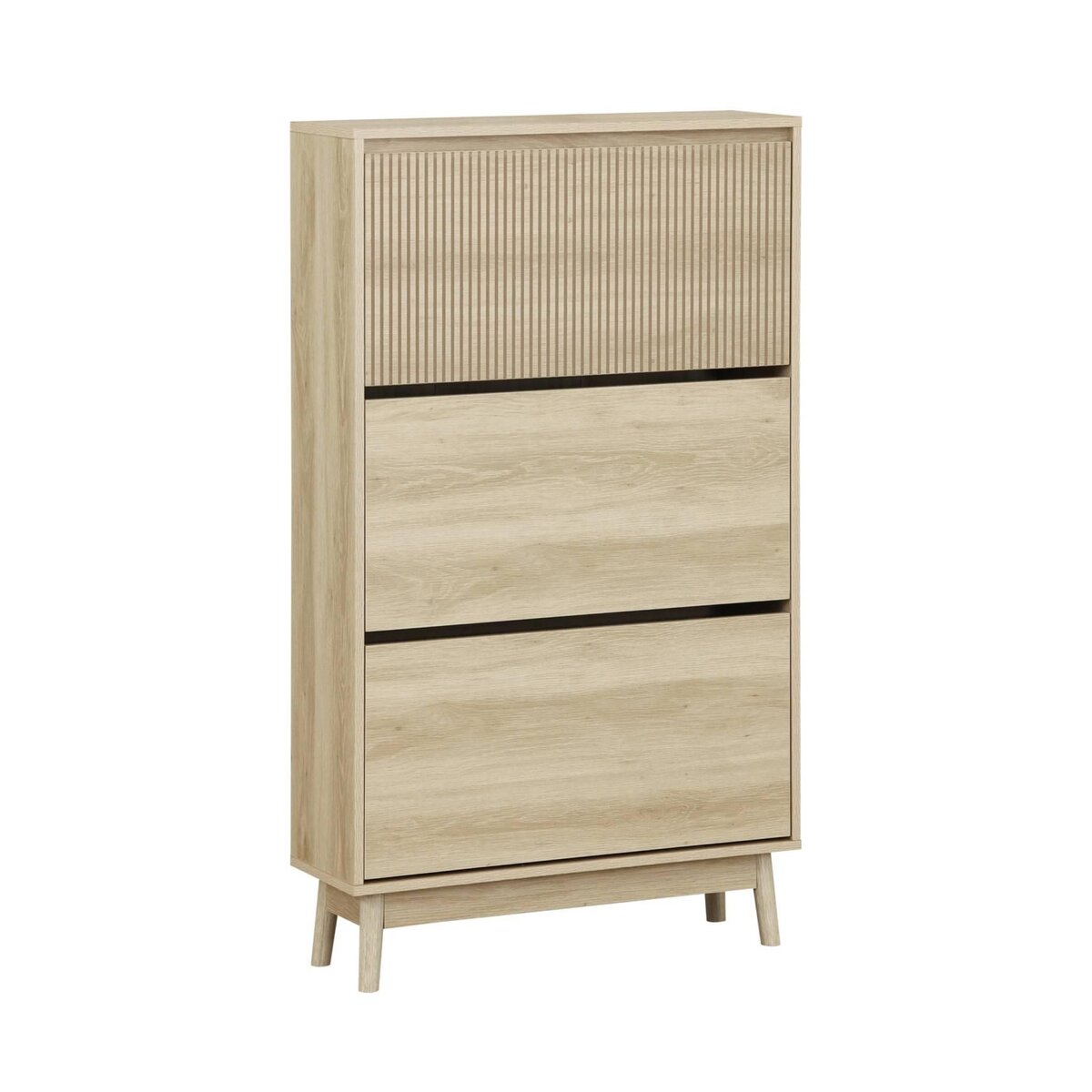 SWEEEK Meuble à chaussures scandinave décor bois clair 3 portes abattantes capacité 18 paires de chaussures