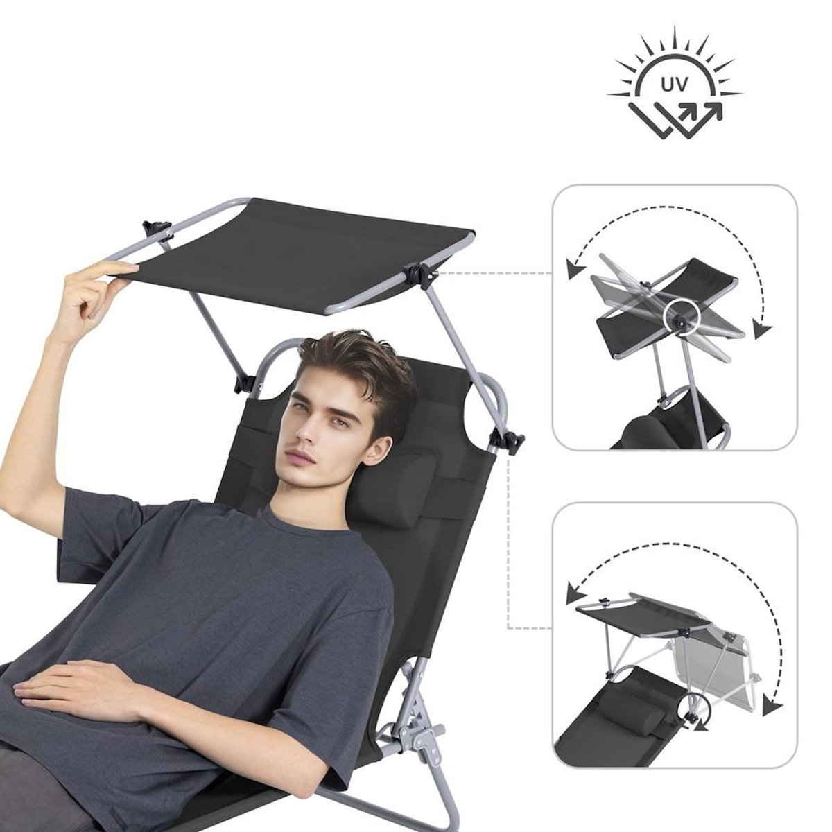 SOBUY SoBuy - Chaise Longue Réglable Pare-Soleil - Fonctionnel - OGS48