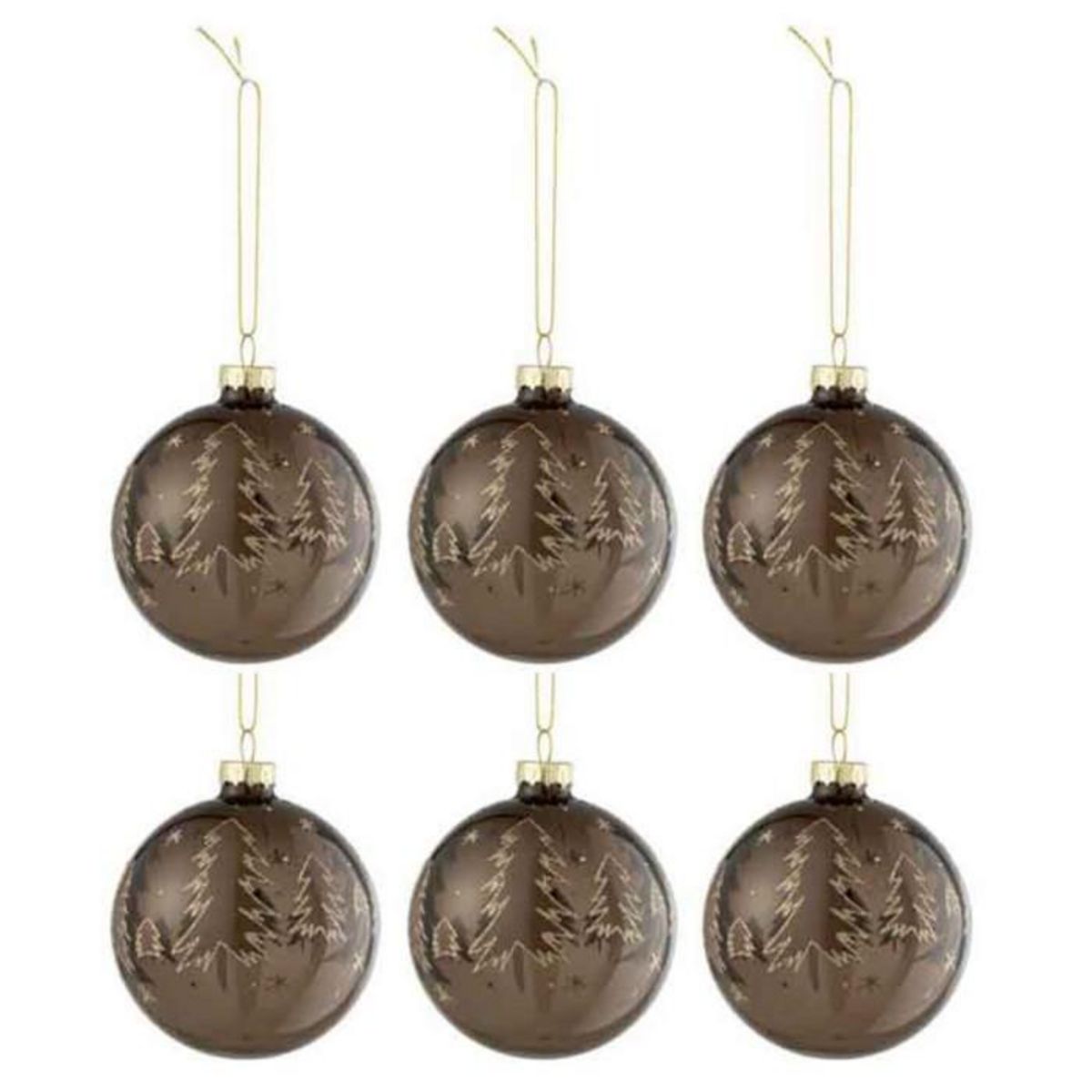 Paris Prix Lot de 6 Boules de Noël  Sapin  8cm Marron