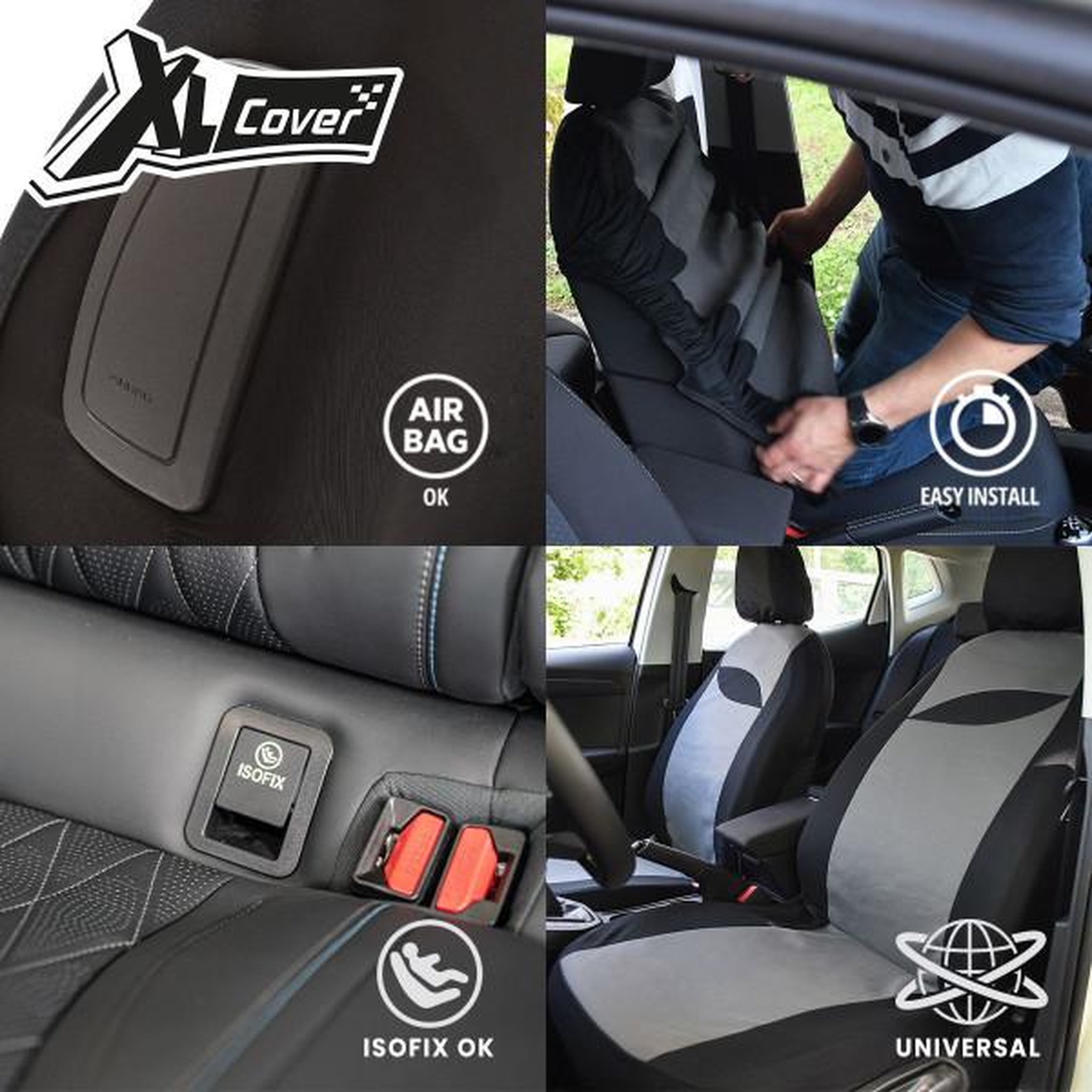 Voir la diapositive 3 : Housses auto - XLCOVER - Non fractionnable - Compatible Airbags - Housses sieges avant, appuis-tete et banquette arriere