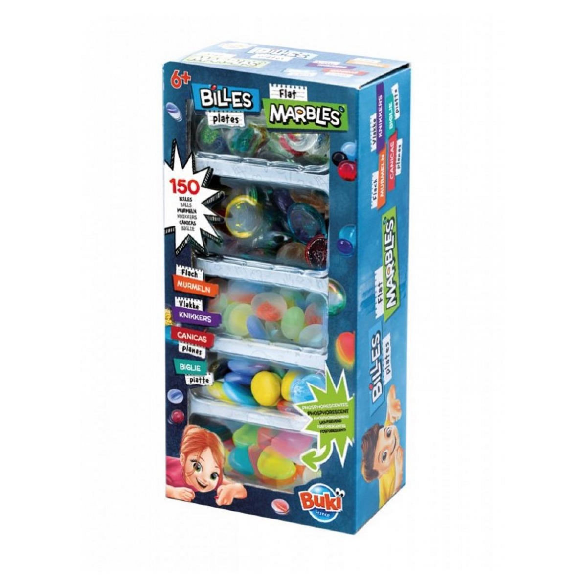 BUKI Coffret de 150 Billes Plates - 5 Styles Colorés pour Amusement Extérieur