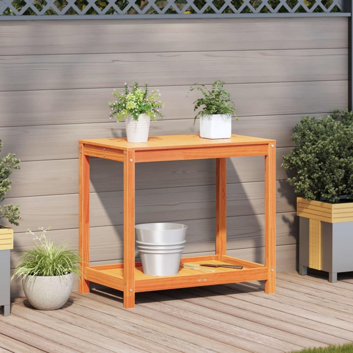 VIDAXL Table de rempotage avec etagere cire marron bois massif de pin