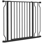 PAWHUT Barrière de sécurité chien réglable 75-95 cm - porte verrouillable - sans perçage - acier ABS noir