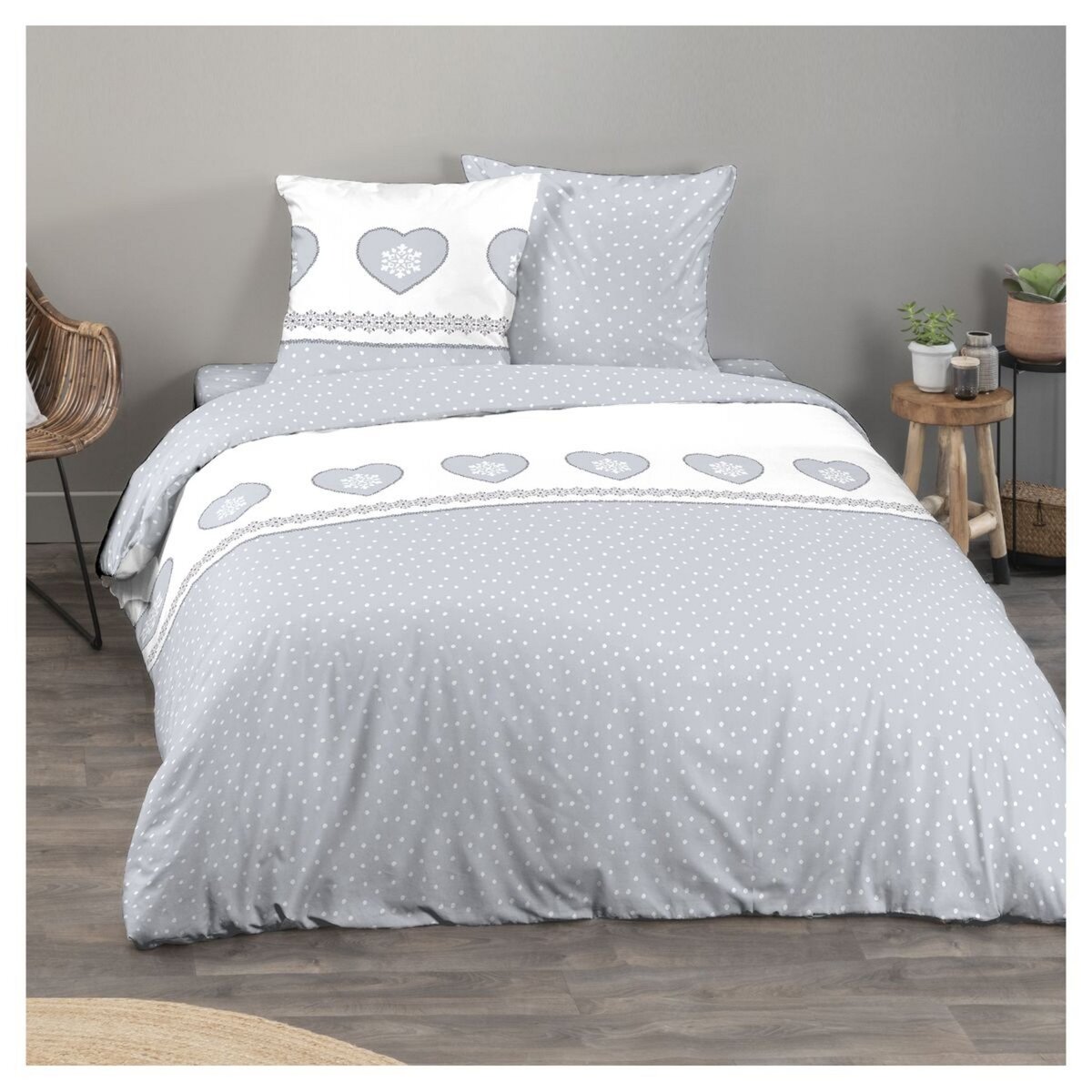 COTE DECO Housse de couette fantaisie en coton 57 fils motif romantique SALUT 