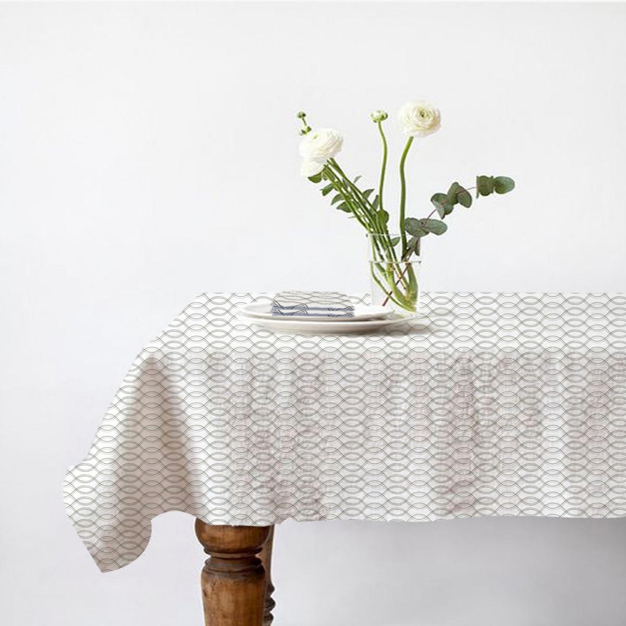 FUTURE HOME Lot nappe carrée + 2 serviettes de table déperlante géométrique 140x140cm vogue
