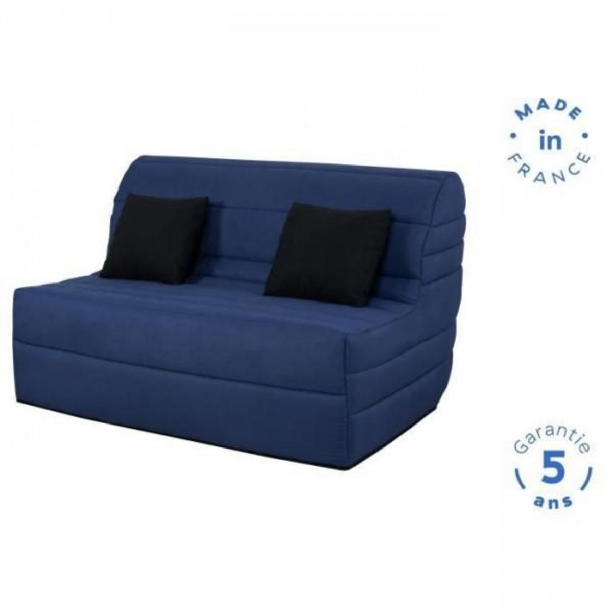 DUNLOPILLO DUNLOPILLO Banquette BZ - Tissu Marine + 2 coussins noir - L 140 x P 99 x H 98 cm - Made in France - ALICE