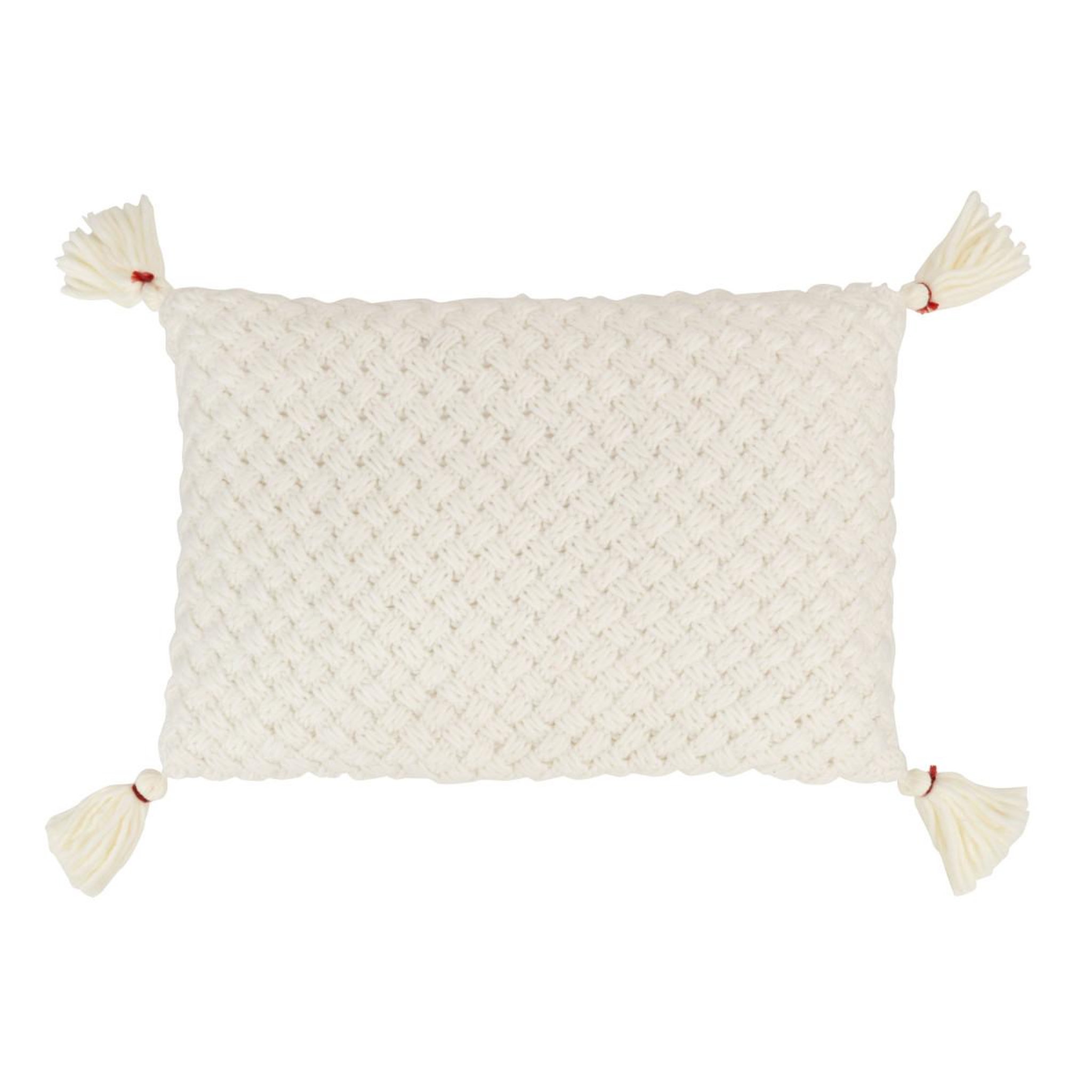 Voir la diapositive 1 : J-LINE Coussin Déco à Franges  Crochet  40x60cm Blanc
