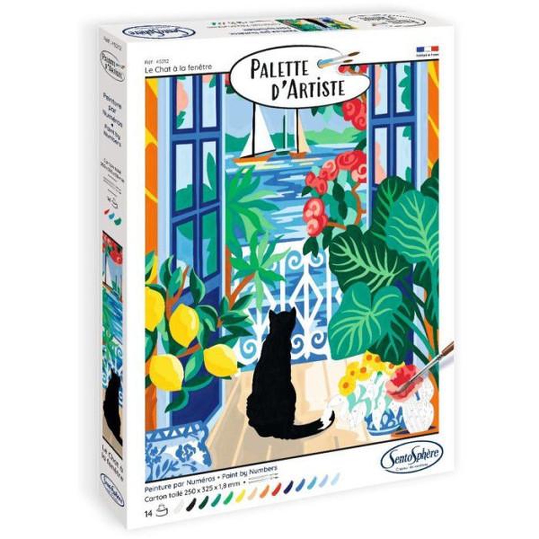 Sentosphere Peinture acrylique - sentosphere - palette d'artiste - le chat a la fenetre - peinture a numéro pour adulte - tableau toilée