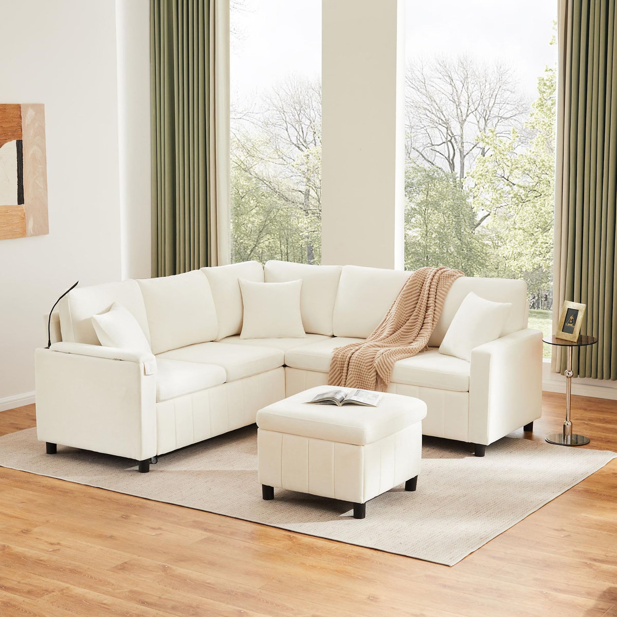 MERAX Canapé d'angle droit fixe 4 places tissu