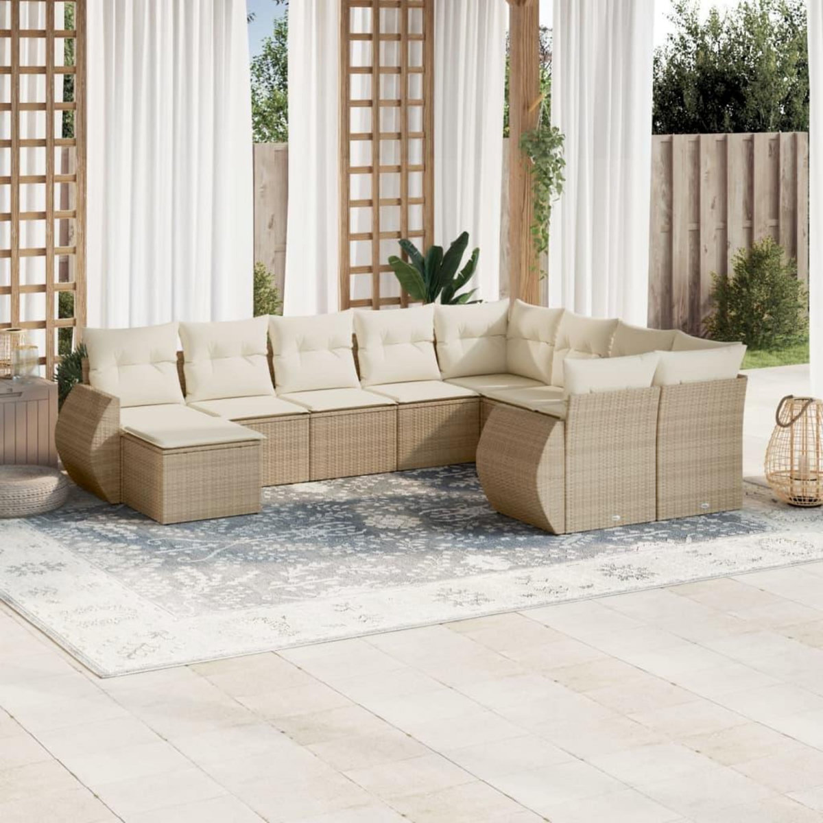 VIDAXL Salon de jardin avec coussins 10 pcs beige resine tressee