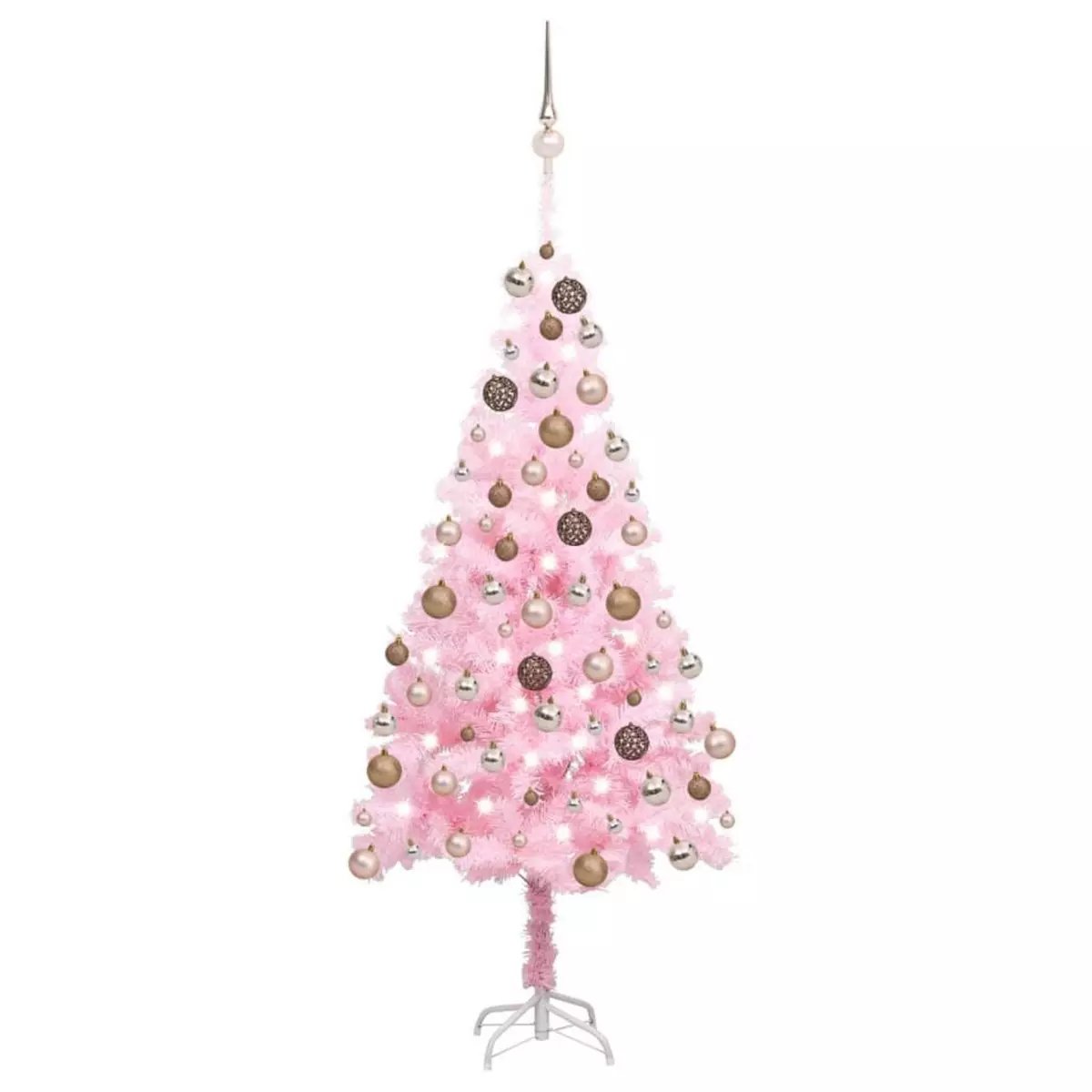 VIDAXL Arbre de Noël artificiel pre-eclaire et boules rose 180 cm PVC