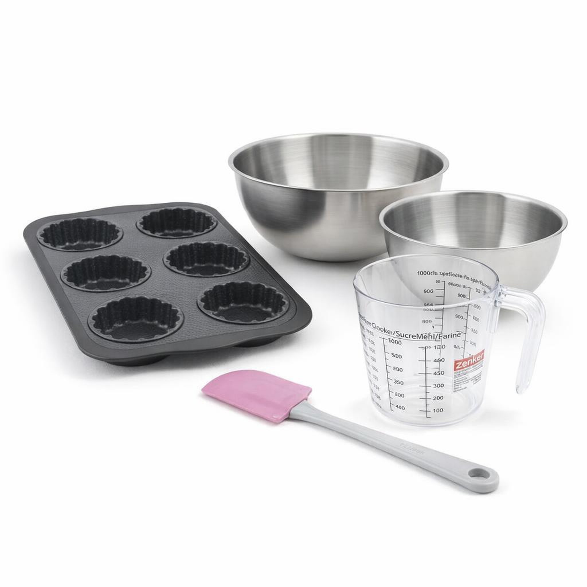 ZENKER Set de 5 ustensiles de pâtisserie moule à gâteaux bol spatule et verre doseur silicone fibre de verre silicone fibre de verre zenker  silicone fibre de verre