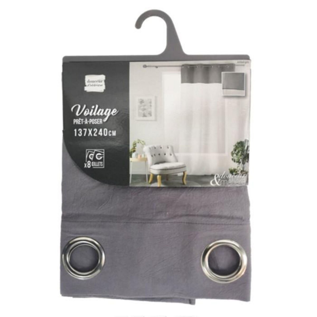 Paris Prix Rideau Voilage à Œillets  Jolibel  137x240cm Gris