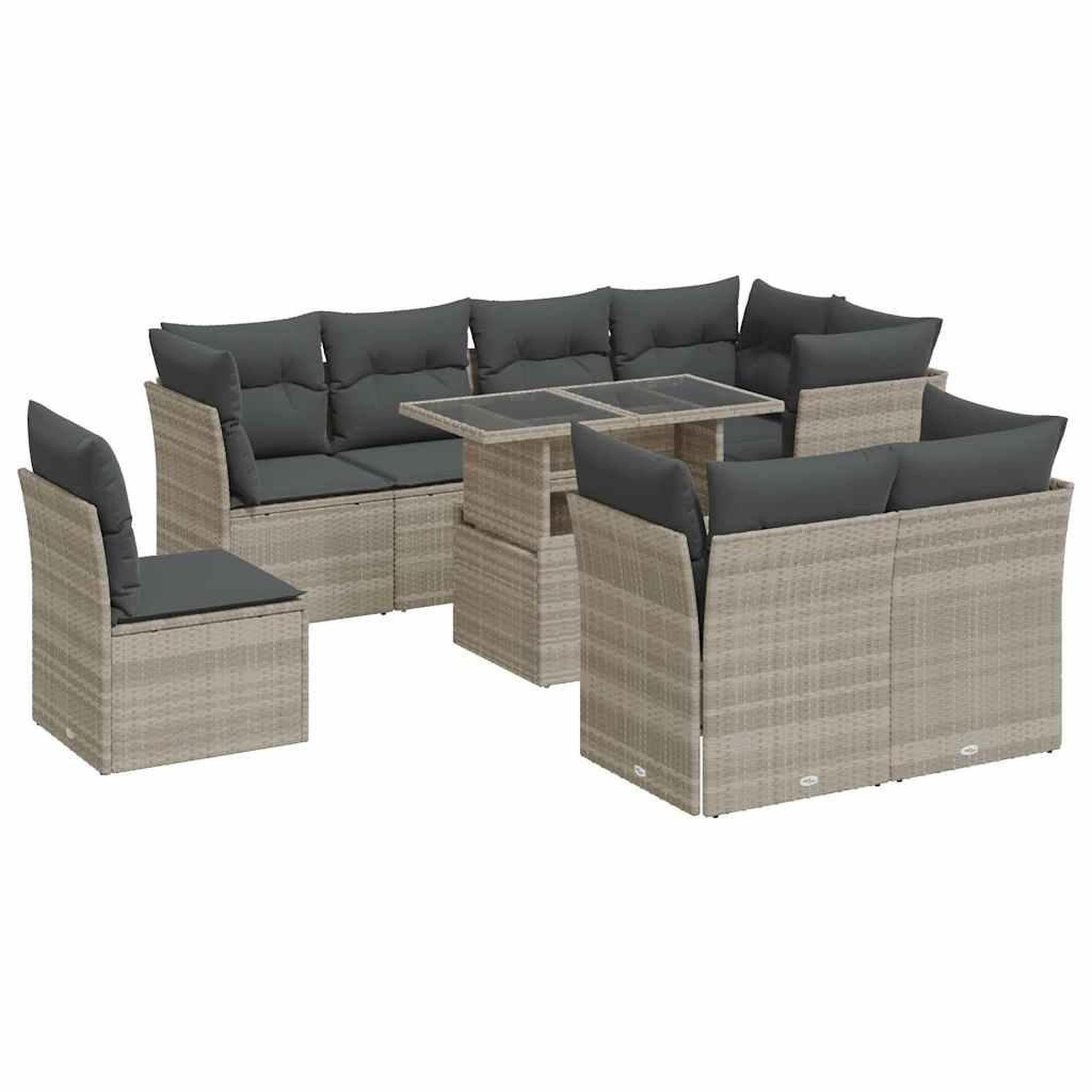 Voir la diapositive 2 : VIDAXL Salon de jardin 9 pcs avec coussins gris clair resine tressee