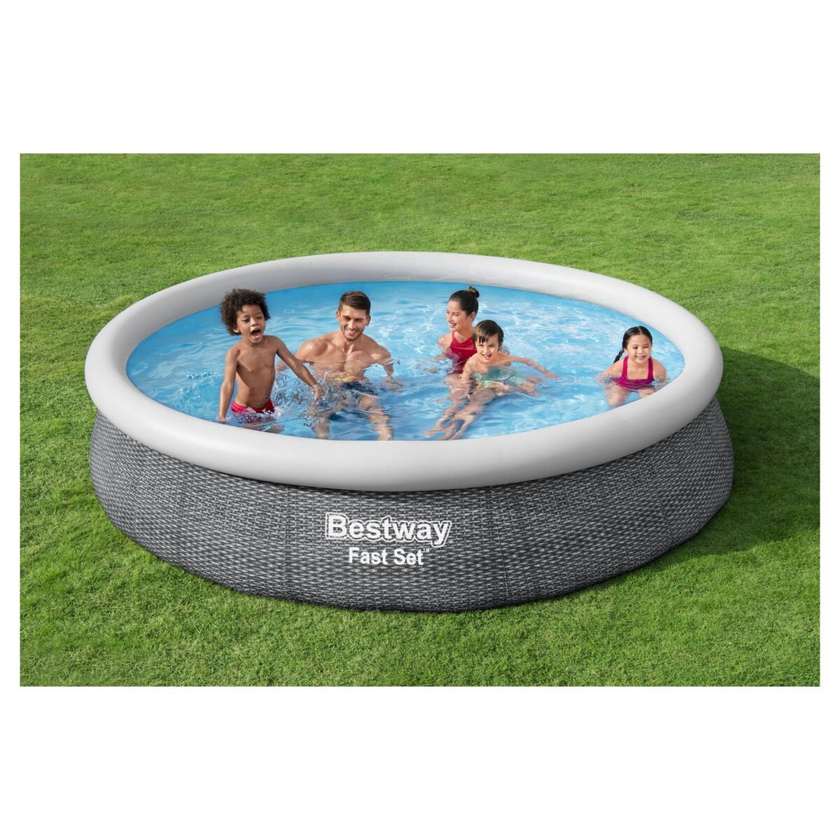 BESTWAY Piscine autoportée ronde motif rotin gris 366x76cm Fast Set