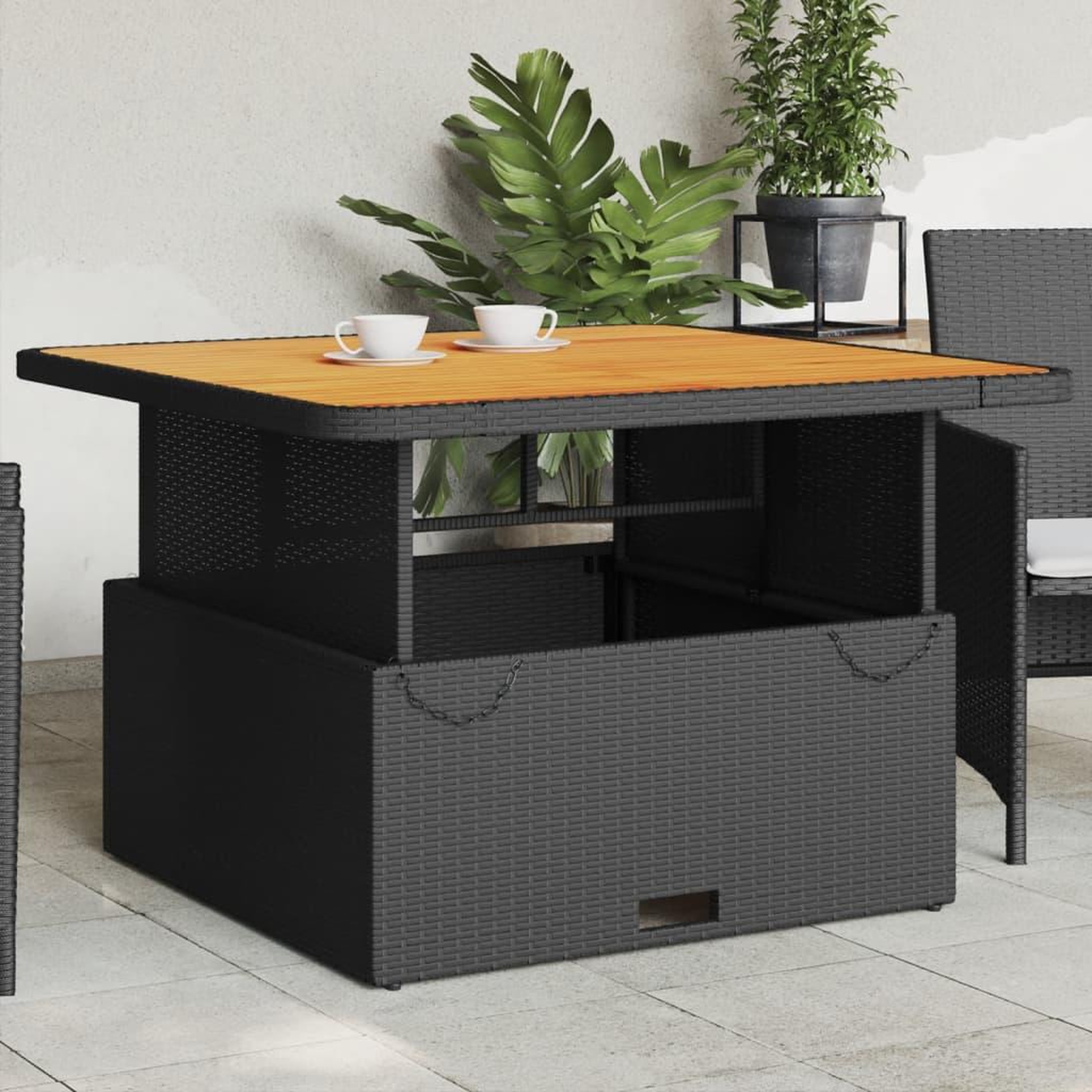 VIDAXL Table de jardin noir 110x110x71cm resine tressee et bois acacia