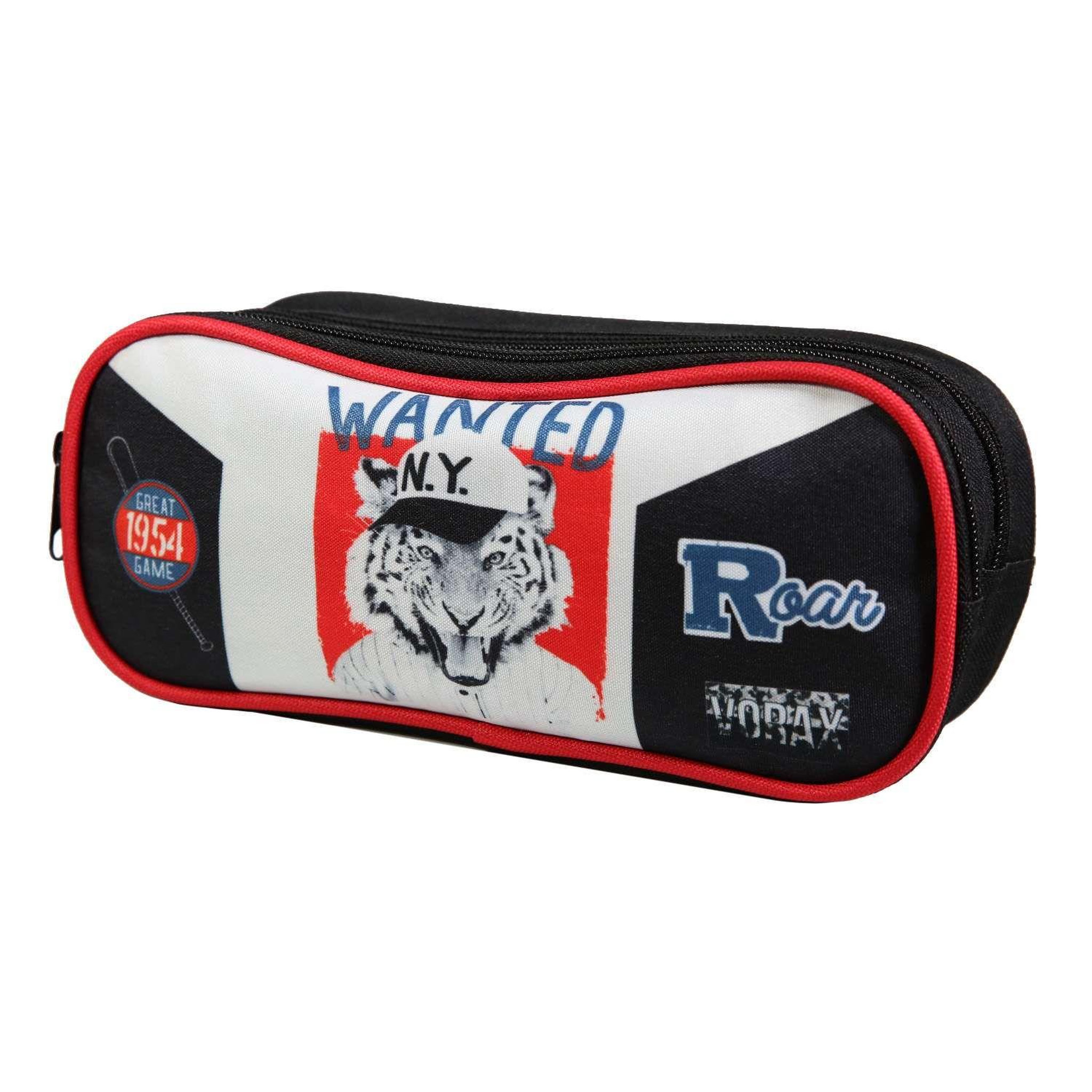 Voir la diapositive 2 : Bagtrotter BAGTROTTER Trousse scolaire 2 compartiments Vorax Tigre Noire