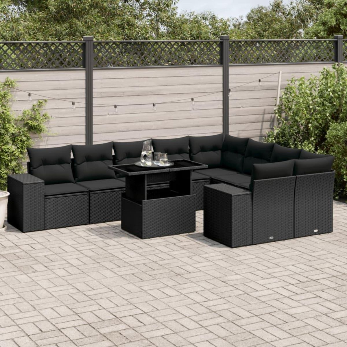 VIDAXL Salon de jardin 10 pcs avec coussins noir resine tressee